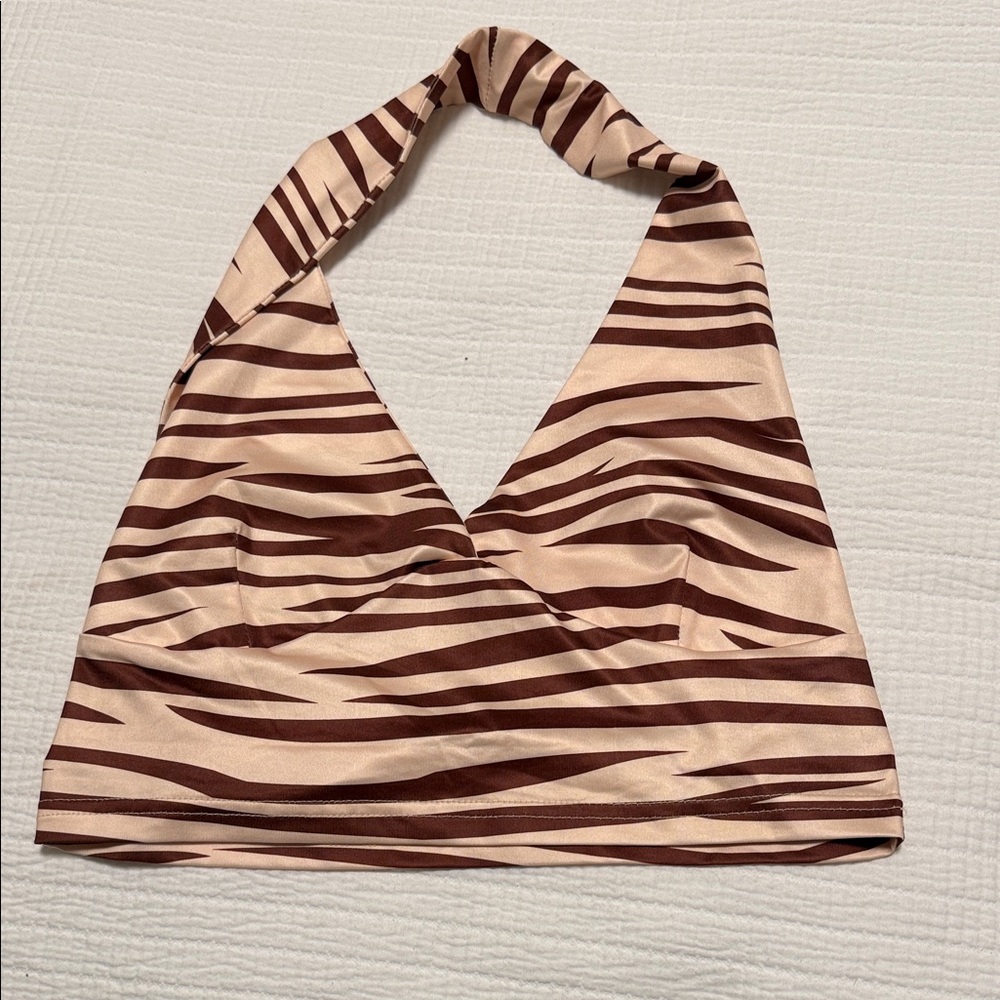 SHEIN Brown and Cream Striped Crop Top